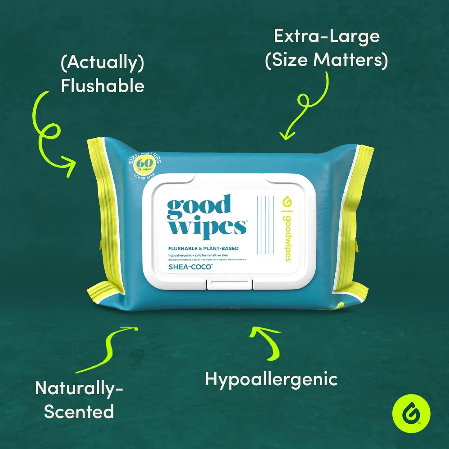 Goodwipes Flushable Butt Wipes Made with Vitamin E & Aloe - Soft & Gentle Wet Wipe Dispenser for Home Use, Septic & Sewer Safe - Largest Adult Toilet Towelettes - Shea Coco, 360 Count (6 Packs)