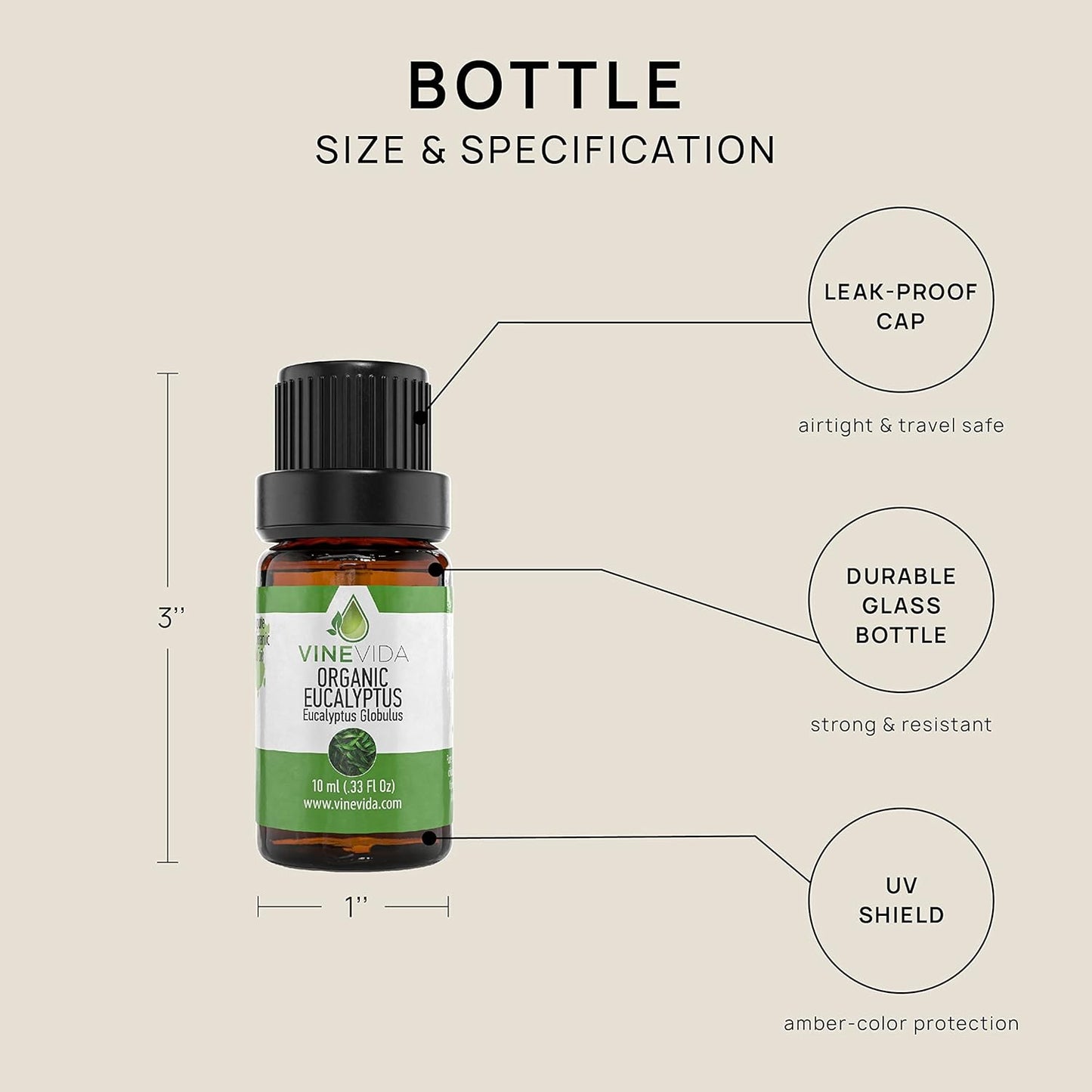 VINEVIDA Organic Eucalyptus Essential Oil 10 mL - Undiluted, Pure, Vegan, Free of Harsh Chemicals, Reusable Glass Bottle with Euro Dropper