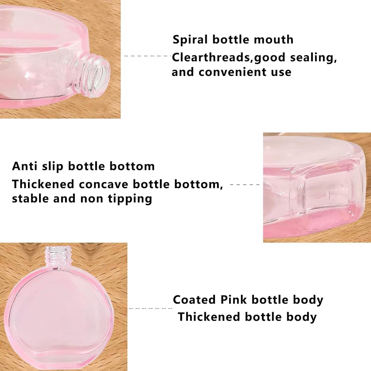 6Pcs 2 oz Glass Dropper Bottles for Essential Oils,60ml Pink flat round perfume bottle with Eye Droppers,for Oils,Perfumes,Serums,Leakproof for Travel (Pink)