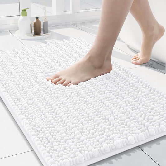 Arotive Luxury Chenille Bathroom Rug Mat, Extra Soft Thick Absorbent Shaggy Bath Rugs, Non-Slip Machine Wash Dry, Plush Bath Mats for Bathroom, Shower and Tub, 24x16, White