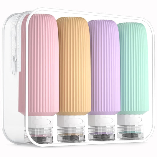 Travel Bottles for Toiletries, Large 6oz Travel Size Containers, BPA Free Leak Proof Tubs Refillable Liquid Accessories with Toiletry Bag for Cometic Shampoo and Lotion Soap (4 Pack)