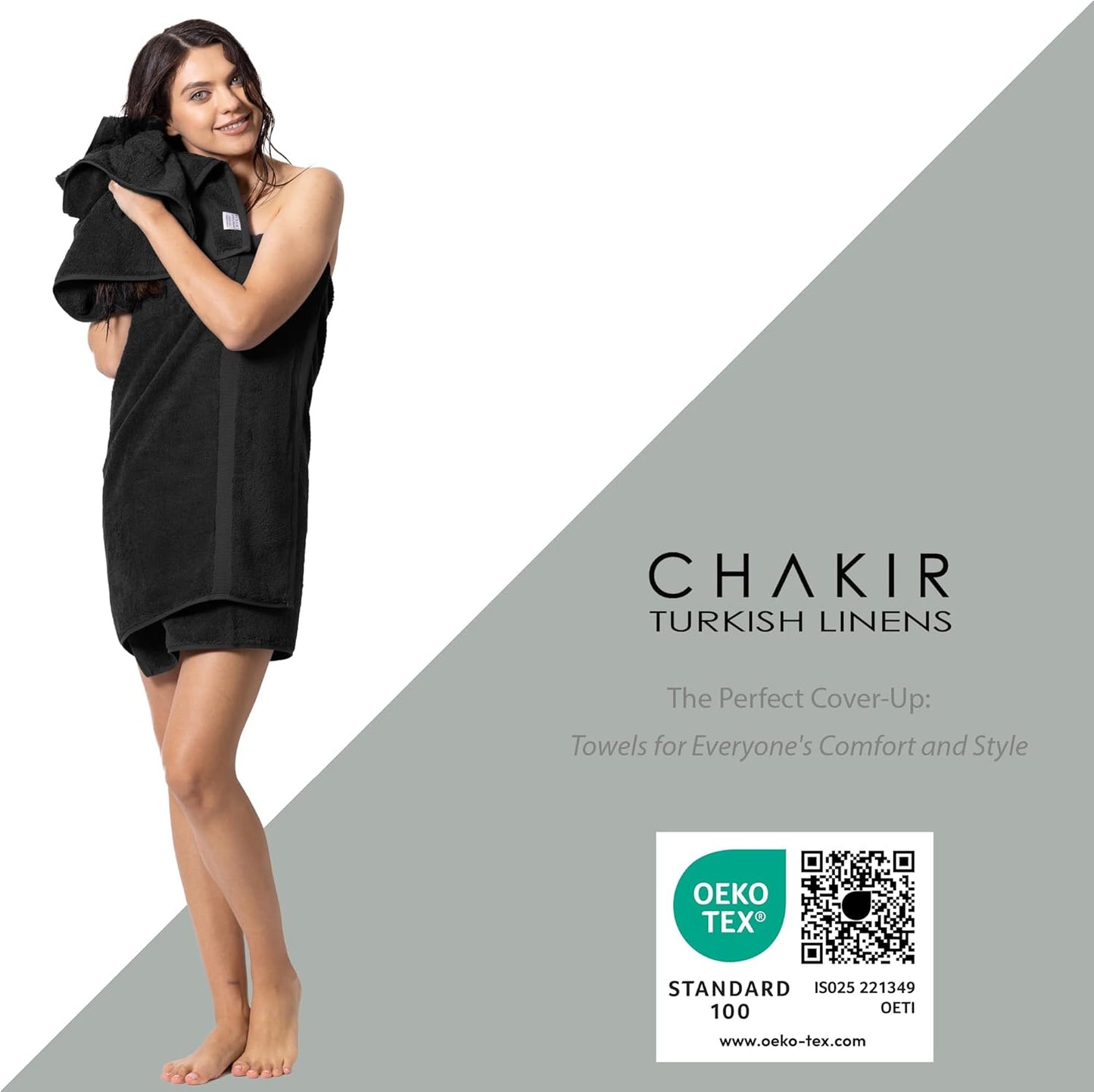 Chakir Turkish Linens | Hotel & Spa Quality 100% Cotton Premium Turkish Towels | Soft & Absorbent (4-Piece Washcloths, Black)