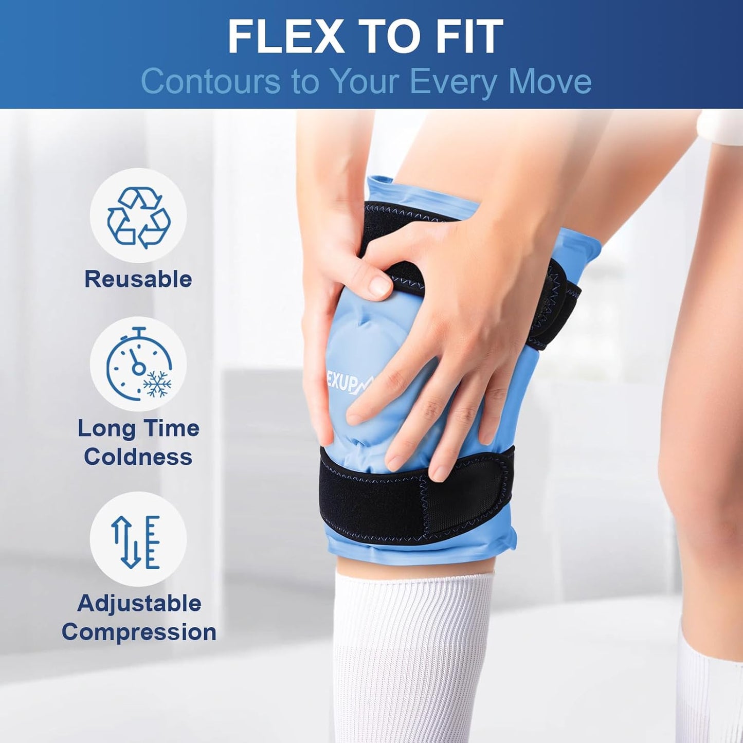 APEXUP Ice Pack for Knee Pain Relief, Large Reusable Wrap After Surgery, Flexible Gel Cold Pack for Injuries, Pain Relief for Back, Shoulder, Elbow, Ankle and Leg (Blue, XXL, 2PK)