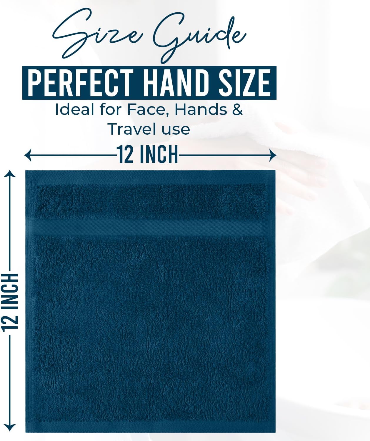 DAN RIVER 12-Pack Premium 100% Cotton Blue Opal Face Towels – Reusable Face Towel Set, Soft & Absorbent face Towel for Showering – Hand and Face Towels, 550 GSM (12x12 in)