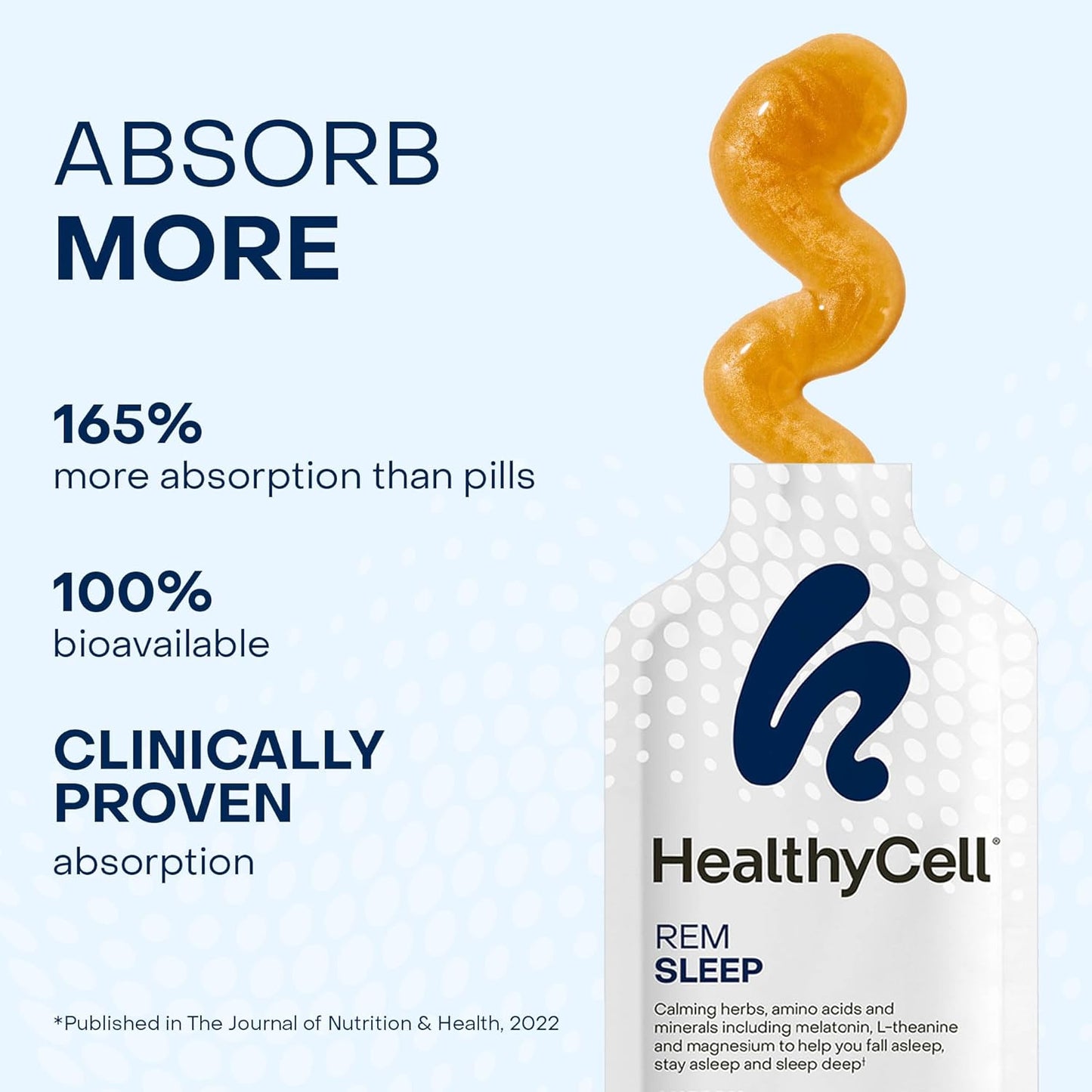 Healthycell REM Sleep Aid Supplement for Adults - Liquid Gel Extra Strength Sleep Supplement with Melatonin, Magnesium, L-Theanine, GABA & Natural Calming Herbs - 30 Gel Packs, Cherry Flavored