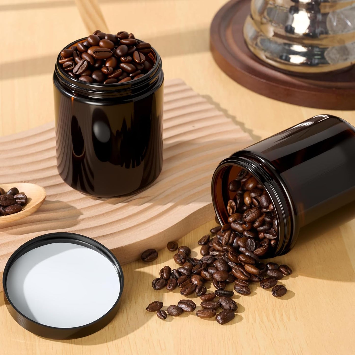 Hoa Kinh 8oz Amber Glass Jars with Lids - 2Pack Empty Airtight Storage Containers for Candle Making, Cosmetic, Spices, Crafts, Food - Refillable, UV Protection, Black Plastic Lid