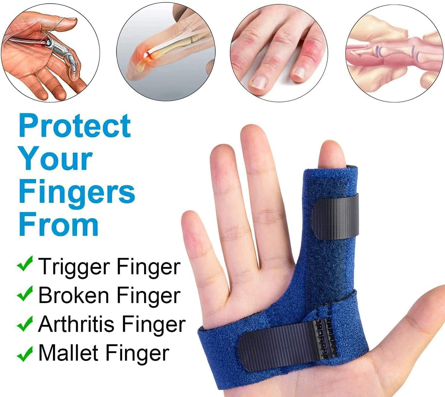 Sumifun Finger Brace, Trigger Finger Splint for Index Middle Ring Pinky Finger Arthritis Pain, Tendon Injury, Broken Mallet Finger Stabilizer Supports for Dislocated Knuckle Immobilizer Wrap for