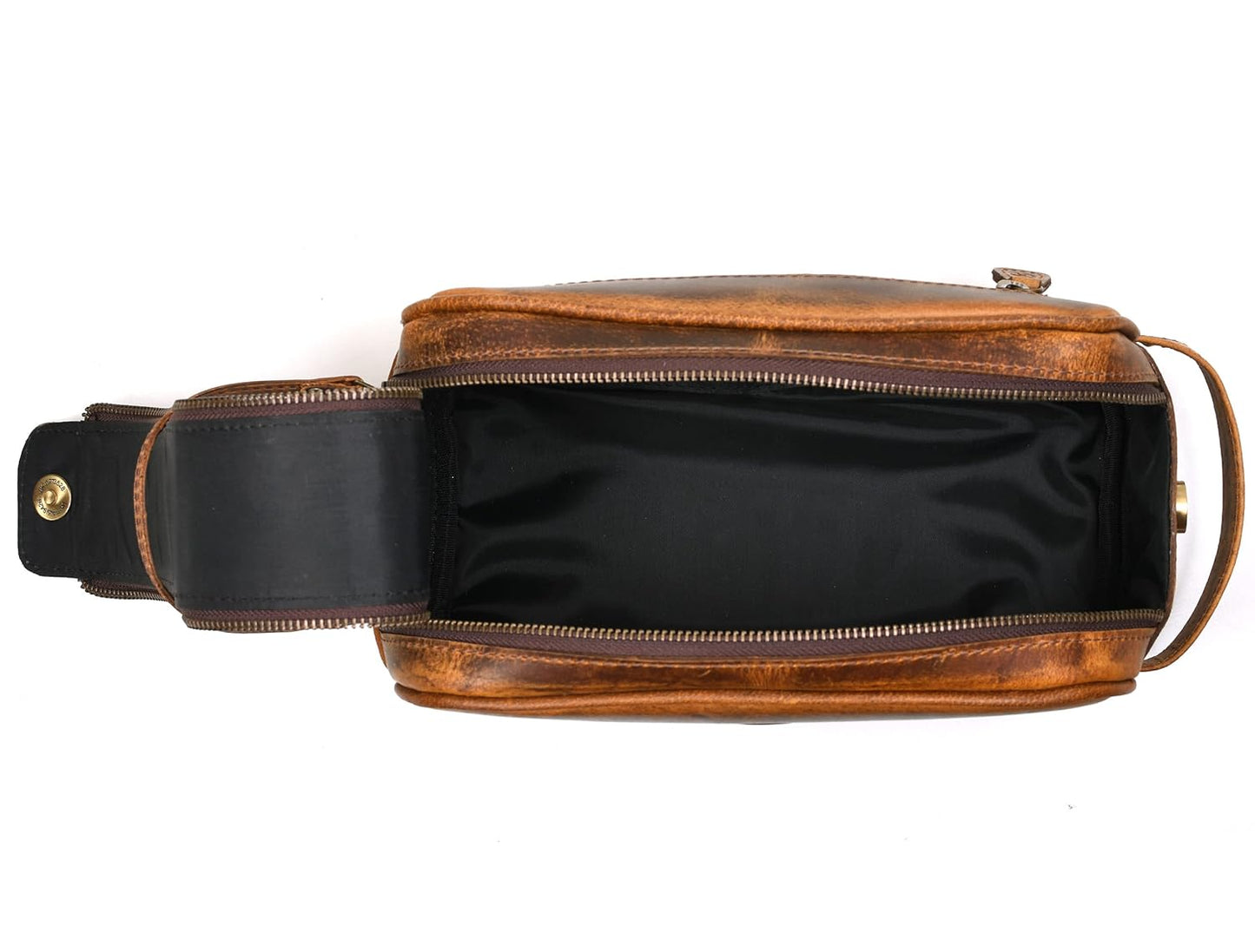 10" Premium Leather Toiletry Travel Pouch With Waterproof Lining Black Color | King-Size Handcrafted Vintage Shaving Kit By Aaron Leather Goods