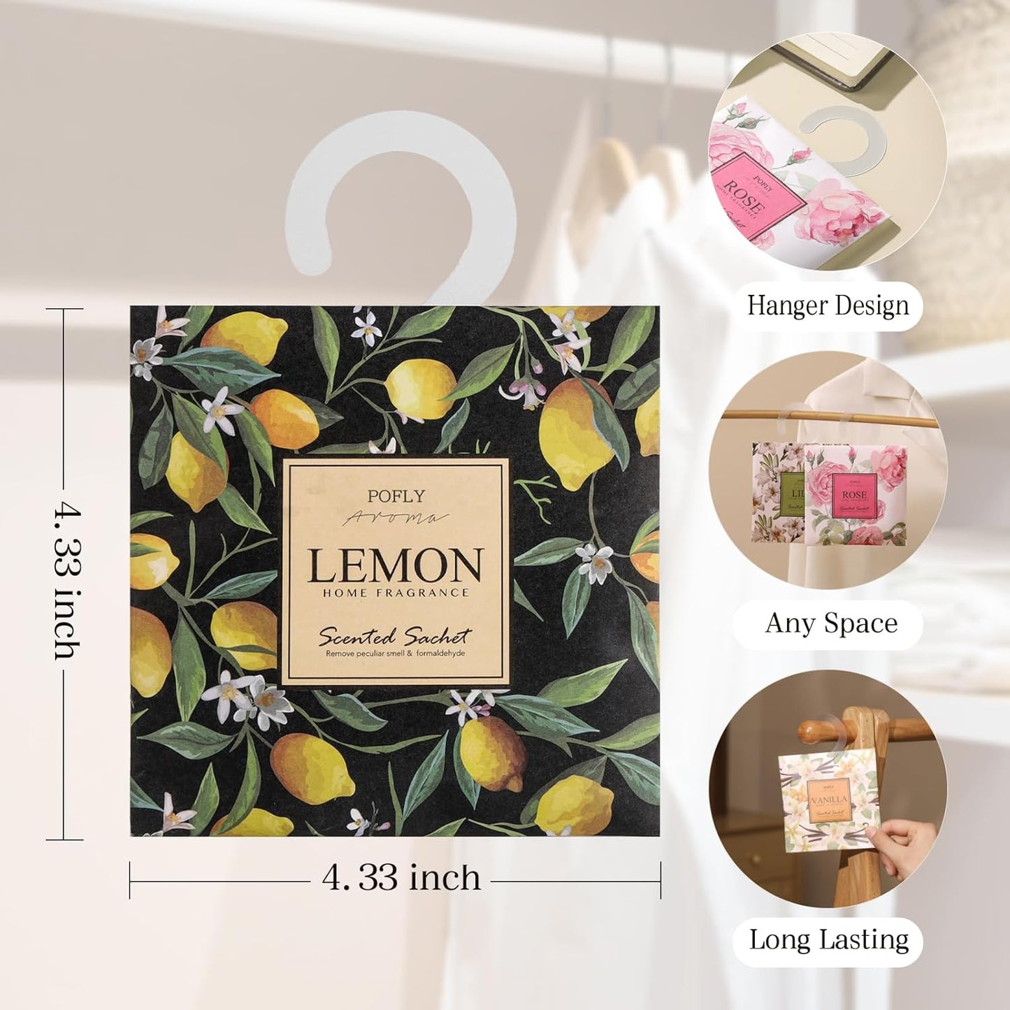 12 Packs Lemon Scented Sachets – Long-Lasting Air Freshener & Closet Deodorizer for Drawers, Closets, Cars & Wardrobes