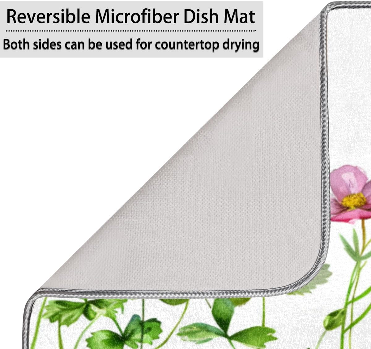 Hexteria Colorful Flowers Large Dish Drying Mats for Kitchen Counter 18 X 24 Inch Spring Floral Microfiber Dish Mat, Dish Drainer Mats for Countertops, Wildflower