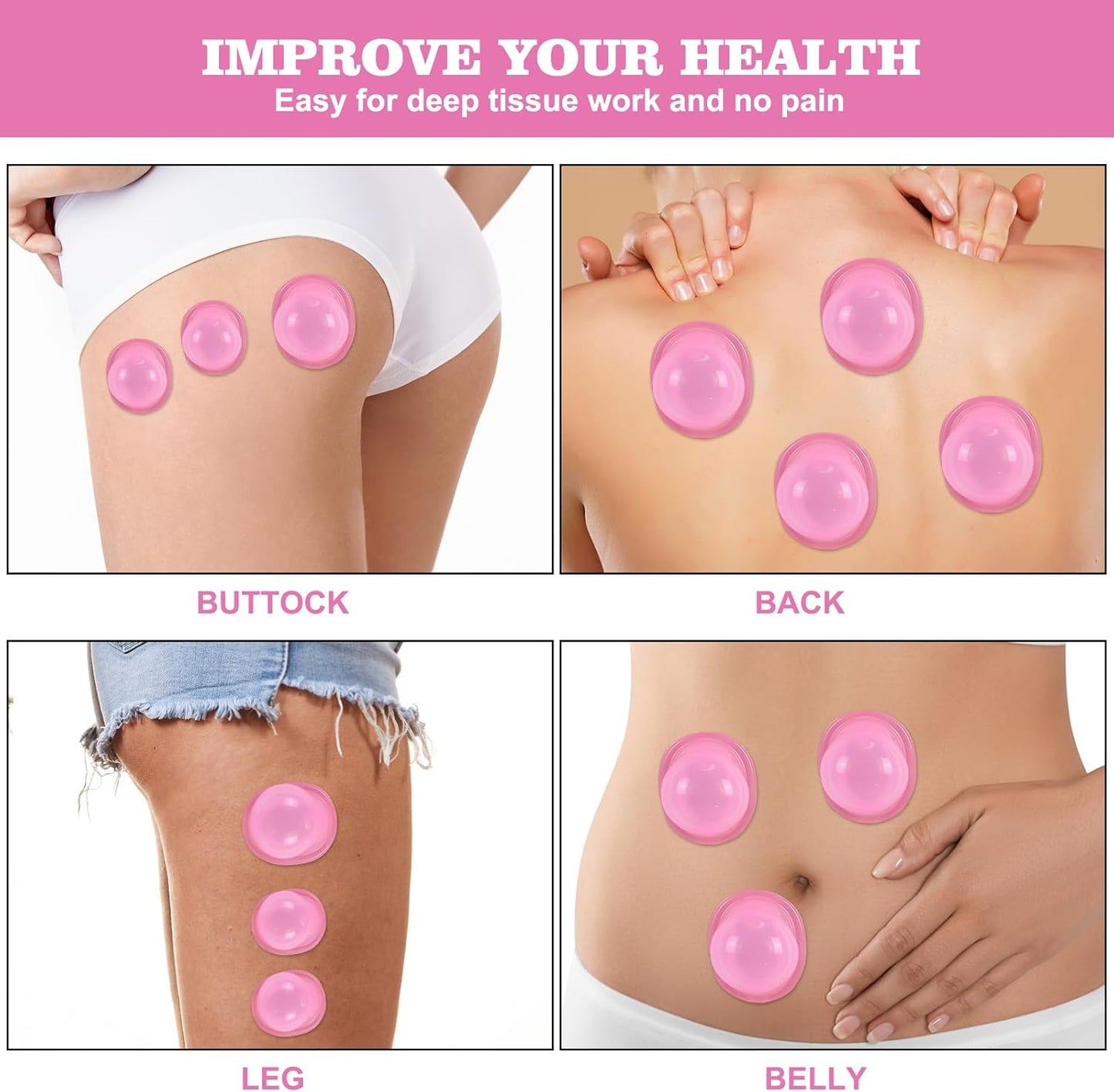 Silicone Cupping Therapy Set - Cupping Kit for Massage Therapy - Cellulite Remover Cupping Set - Anti Cellulite Cup Massager, Vacuum Suction Massage Cups for Cellulite Reduction