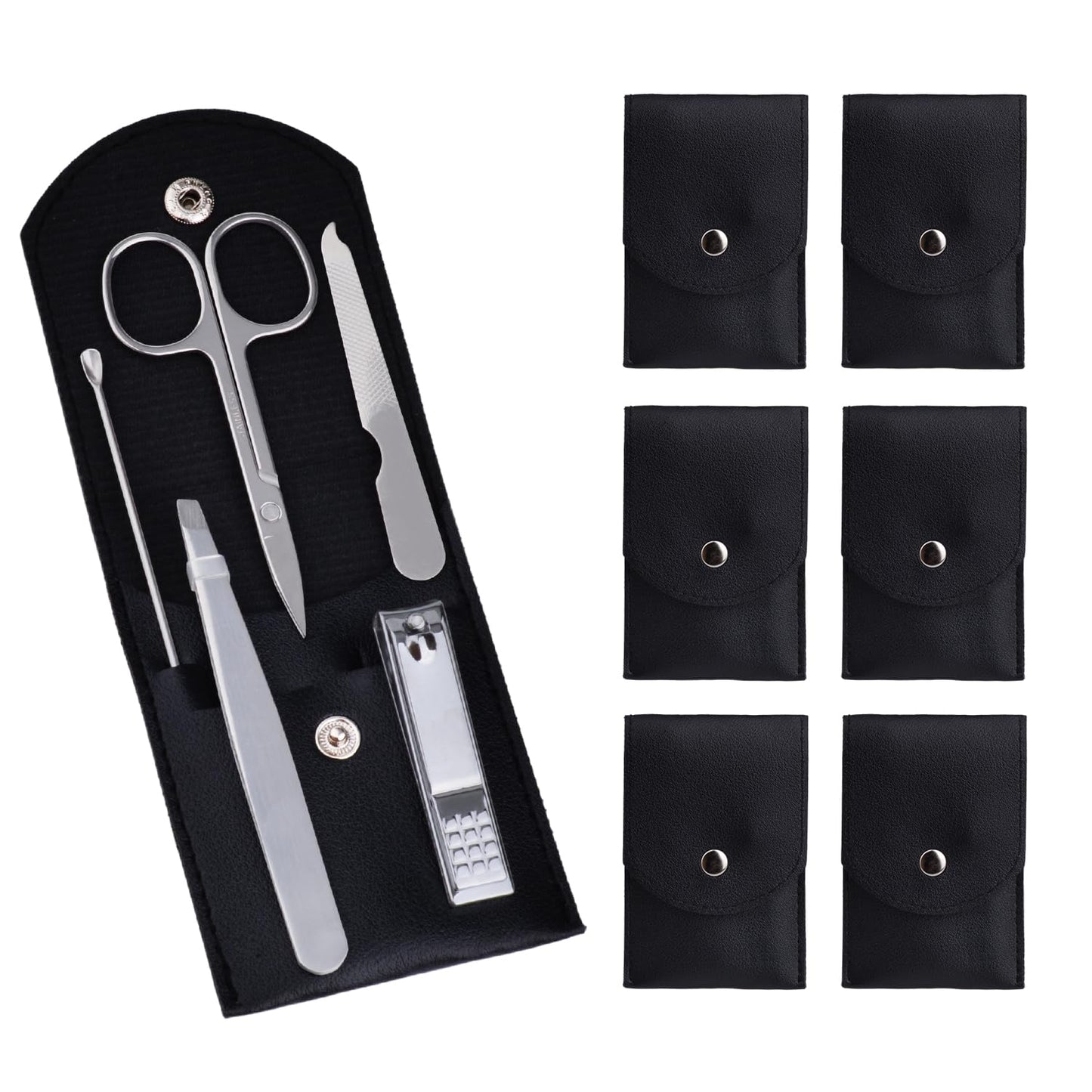 6 Sets Pack Travel Manicure Set Professional Nail Clipper Kit-5 Pieces Stainless Steel Manicure Kit, Women Men Grooming kit With Nail Care Tools Beauty Scissors Tweezers (Silver Black)