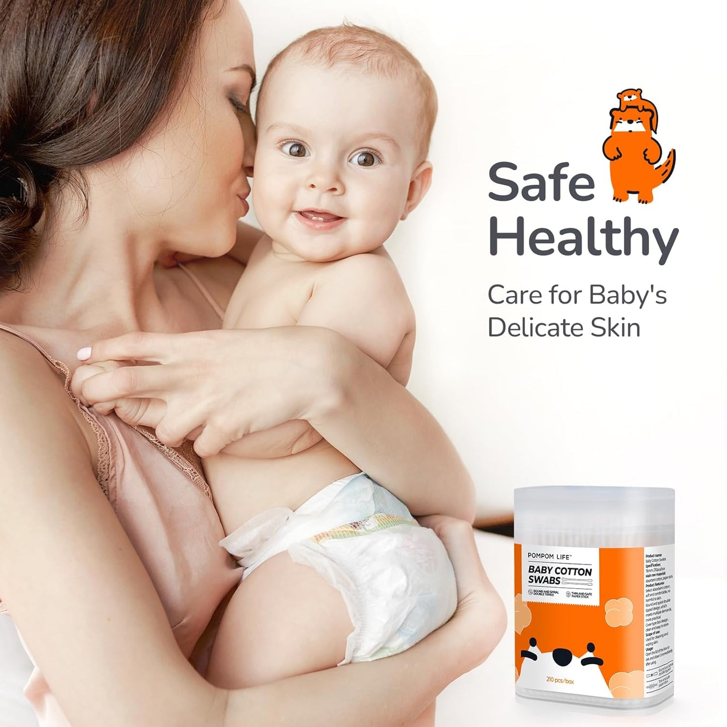 Baby Cotton Swabs 420 Count, Cotton Swabs For Personal Hygiene, Baby Safe Tips For Ear and Nose Clean With Biodegradable & Organic Cotton Buds, Double Tipped Safety Sticks, 100% Eco-Friendly