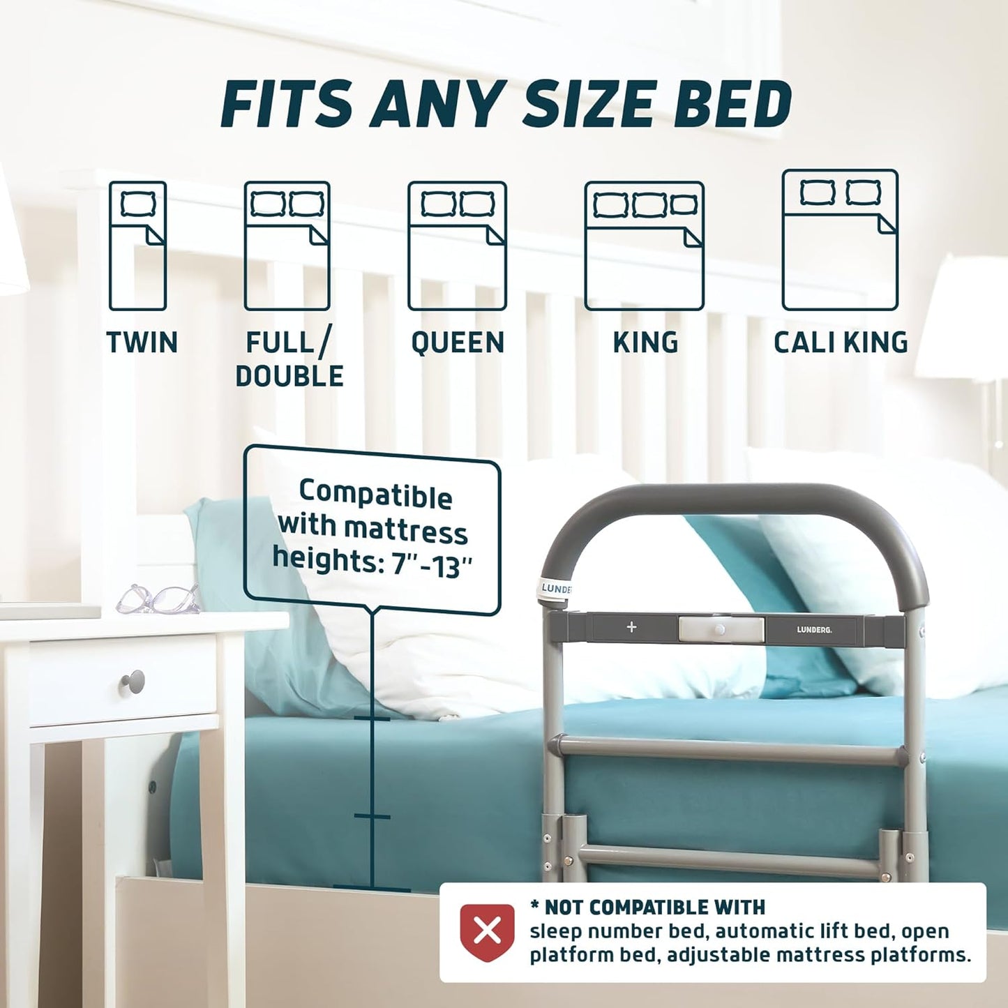 Lunderg Large Bed Assist Rail for Seniors with Motion-Activated Light & Non-Slip Bar - Easy to Install Bed Rails for Elderly Adults Safety & Post-Surgery - Helps Reduce Falls & Support Independence