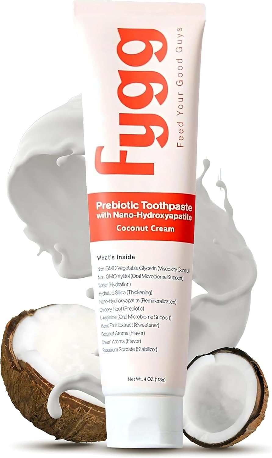 Fluoride-Free Toothpaste with Prebioitics – Coconut Cream Flavor (4oz) | Nano-Hydroxyapatite Remineralizing for Sensitive Teeth, Whitening & Enamel Repair
