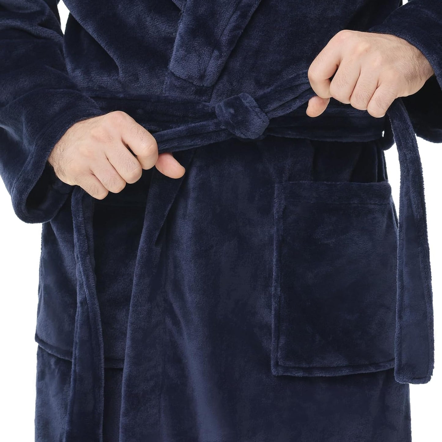 Yurhap Mens Fleece Robe, Soft Plush Robe for Men, Fluffy Bathrobe with Belt & 2 Pockets