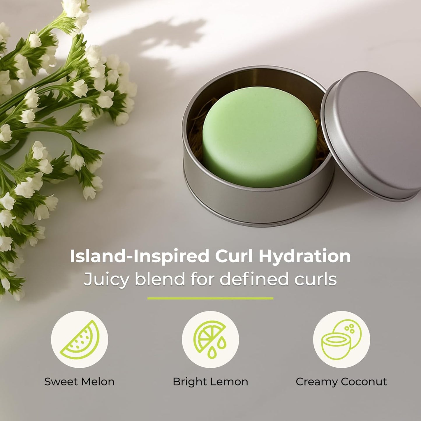 Maui Melon Conditioner Bar, Vegan Solid Hair Conditioner for Curly & Textured Hair, with Melon, Lemon, Coconut, Zero Waste, Travel-Friendly