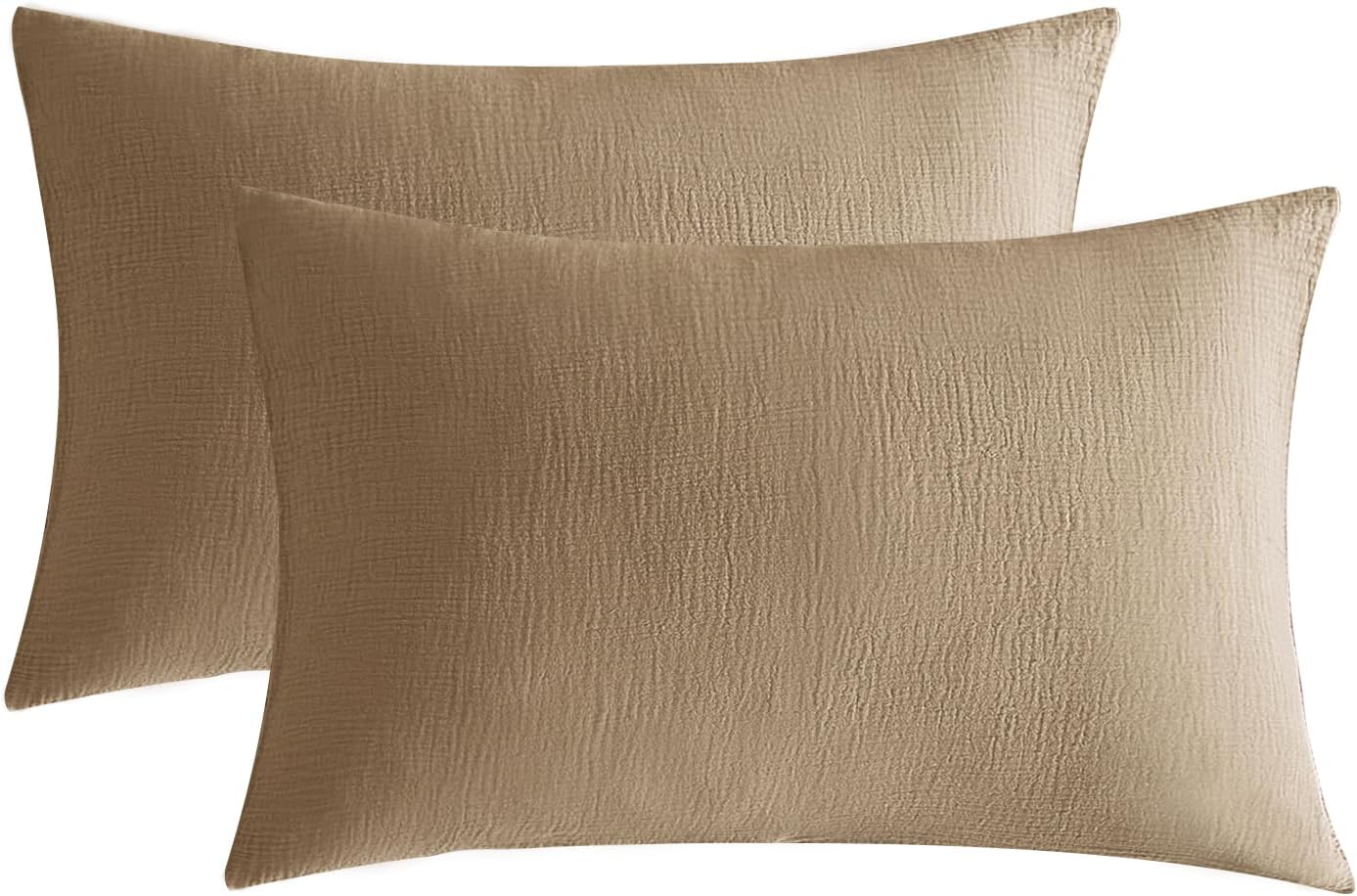 SE SOFTEXLY Muslin Pillowcases King Size 100% Cotton, 2 Pack Linen Like Pillow Shams with Envelope Closure, Ultral Soft and Breathable Pillow Case Covers, Light Brown, 20" X 36", No Filling