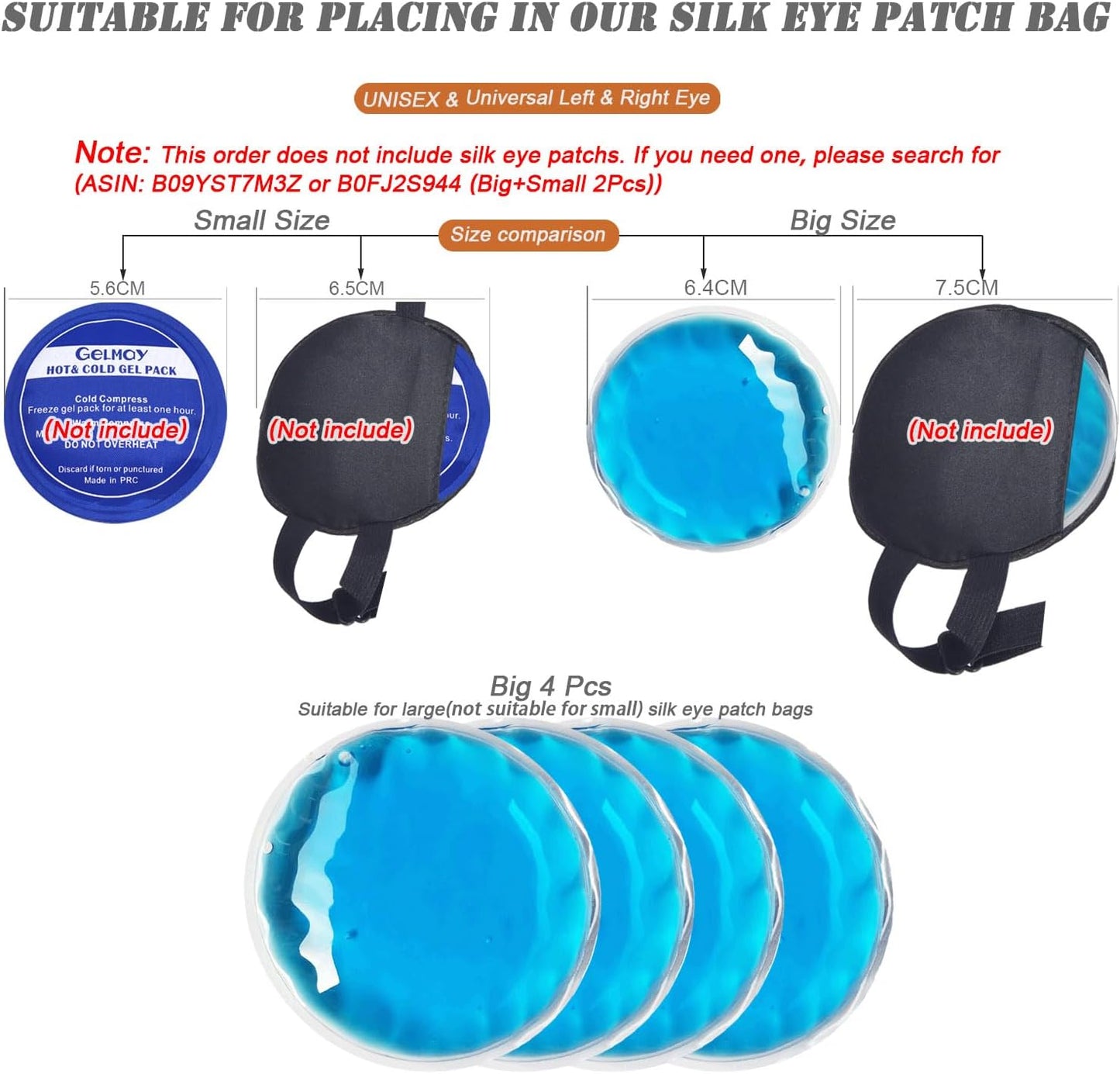 Ice Eye Patches for Puffy Eyes, Cooling Medical Eye Patch Pad Gel Pack Cover Eyepatch Cold Hot Therapy Eye Bags Dark Circles After Surgery Adult Kid (4 PCS)