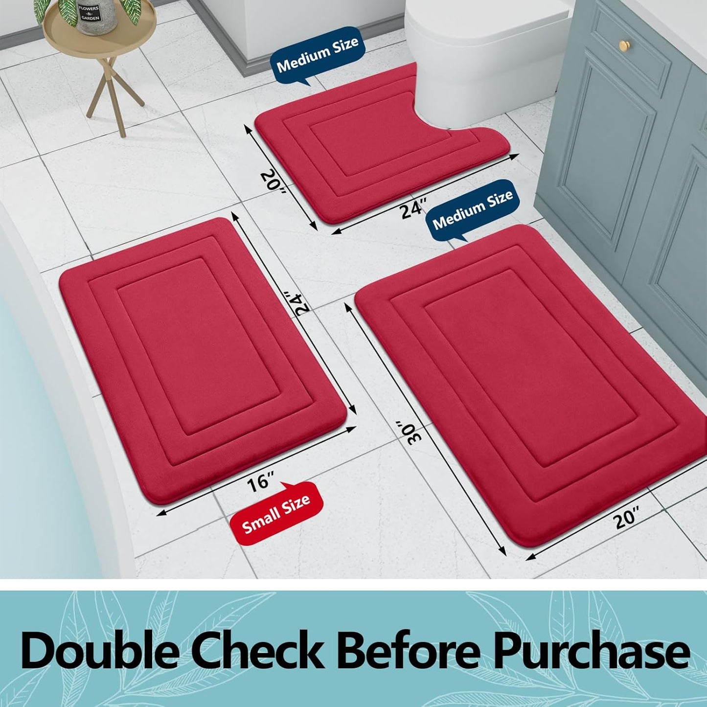 Arotive Memory Foam Bathroom Rug Mat 47x17, Ultra Soft and Absorbent Bath Mat, Machine Wash Dry, Comfortable Bath Rug Carpet for Bathroom Floor, Tub and Shower, Red