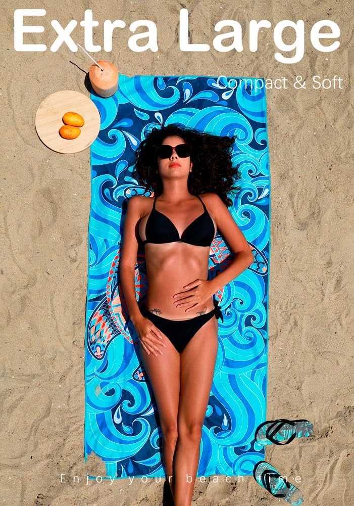 Microfiber Lightweight Thin Beach Towel Sand Free Quick Dry Absorbent Compact Towels for Swimming Pool Camping Beach Accessories Large Easy Pack Travel Things for Vacation Essentials Gift