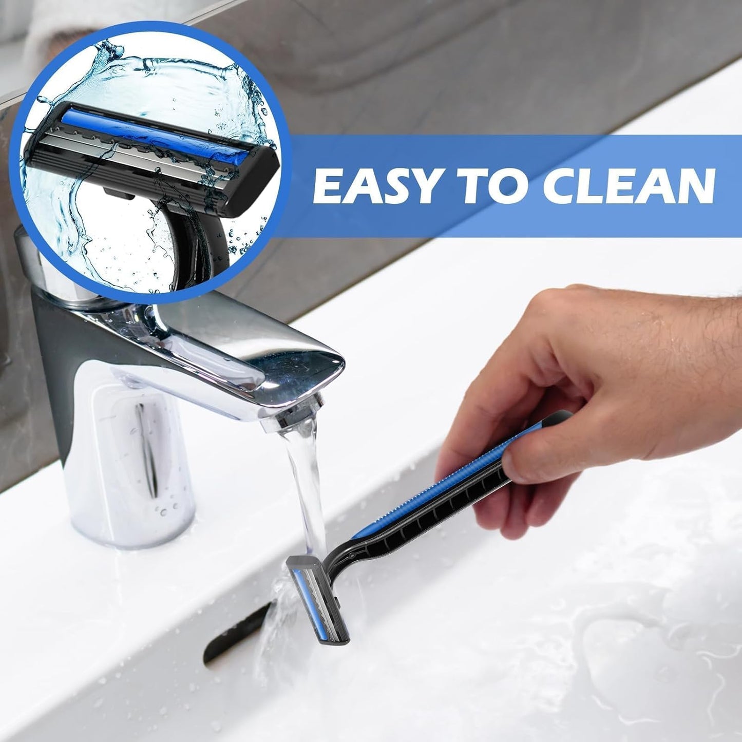 120 Pack Disposable Twin Blade Razors Individually Wrapped, Clear Safety Cap， Multipurpose Portable Shave Razor for Man Woman Bathing Hotel Travel (Blue)