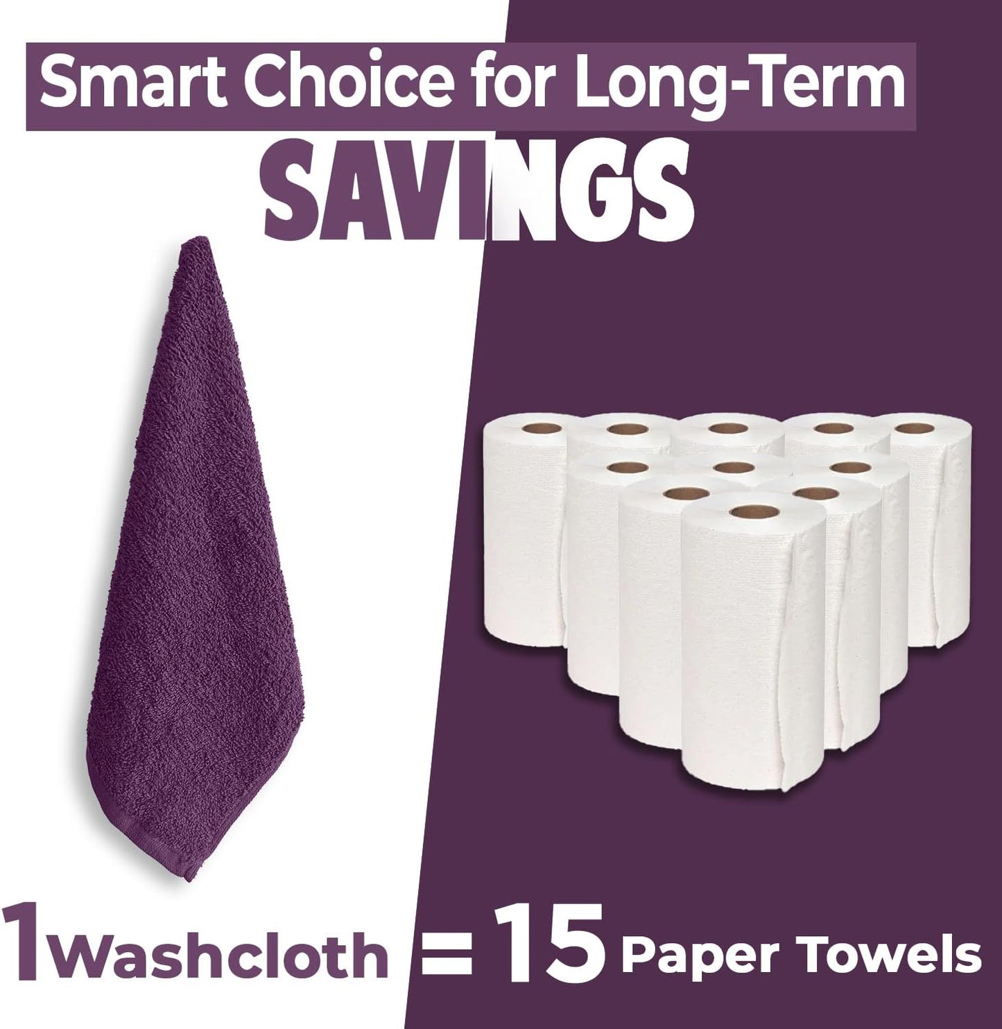 DAN RIVER 100% Cotton Wash Cloths 24 Pack [12x12] Soft & Absorbent Body wash Cloths, Gym, Hotels & Spa Perfect for Everyday Use Fingertip Towels, Purple Passion