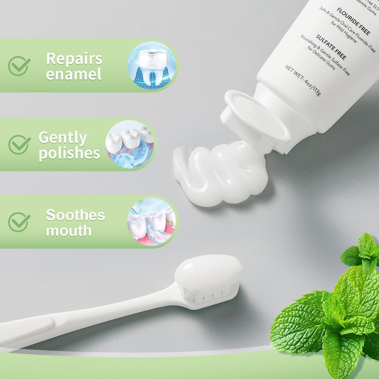 Fluoride Free Toothpaste with Nano Hydroxyapatite – Dentist Recommended for Remineralizing & Sensitive Teeth Relief – Mild Mint Natural Toothpaste for Adults & Kids, 8oz