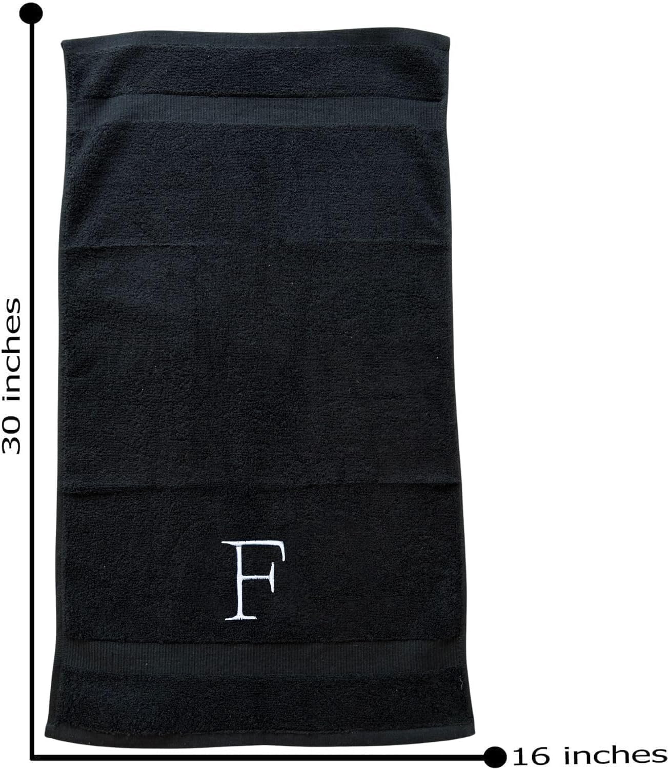 Black Monogrammed Hand Towel for Bathroom - Initial Hotel Quality Decorative Embroidered Luxury Towel for Powder Room, Spa - GOTS Organic Certified - Pack of 2, Letter F