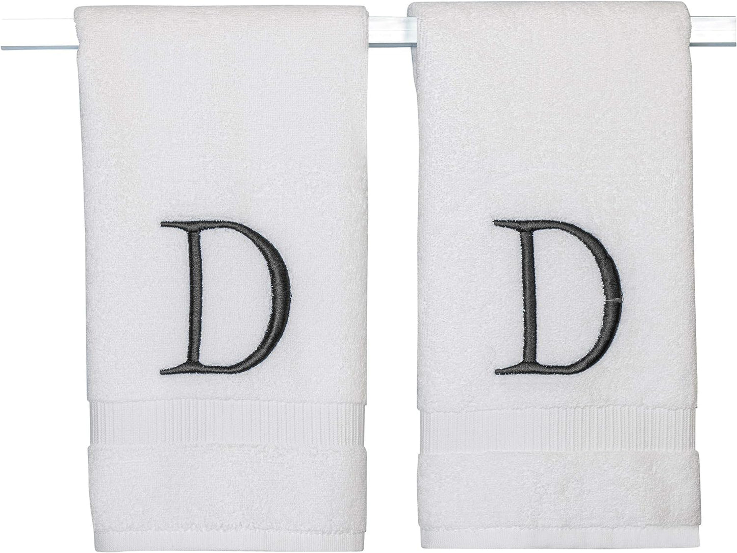 Dark Gray Luxury Hand Towel for Bathroom - Monogrammed Initial Hotel Quality Decorative Embroidered Towel for Powder Room, Spa - GOTS Organic Certified - Pack of 2, Letter D