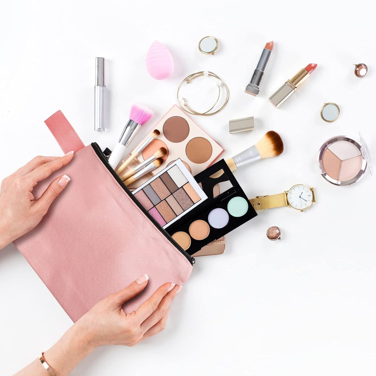 Saintrygo 30 Pcs Makeup Bag Travel Canvas Cosmetic Bag Bulk Multipurpose Small Makeup Pouch for Purse Portable Blank Zipper Toiletry Organizer DIY for Women Assorted Color(Classic,7.5 x 5 x 1.8 Inch)