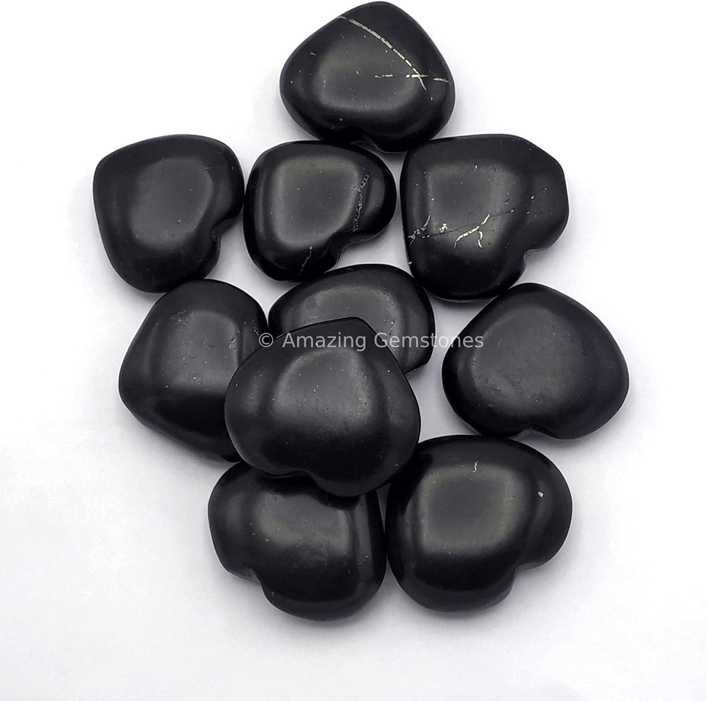 Amazing Gemstone Shungite Crystal Heart Palm Stone - Pocket Massage Worry Stone for Natural Body Chakra Balancing, Reiki Healing and Crystal Grid