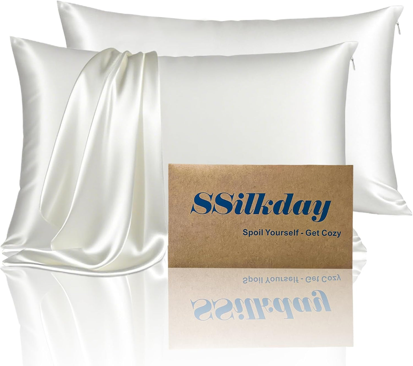 Mulberry Silk King Size Pillow Cases Set of 2, Ultra Smooth Soft Breathable Cooling Pillow Cases for Hot Sleepers, Silk Satin Pillowcases 2 Pack with Zipper for Hair and Skin, Gifts for Women
