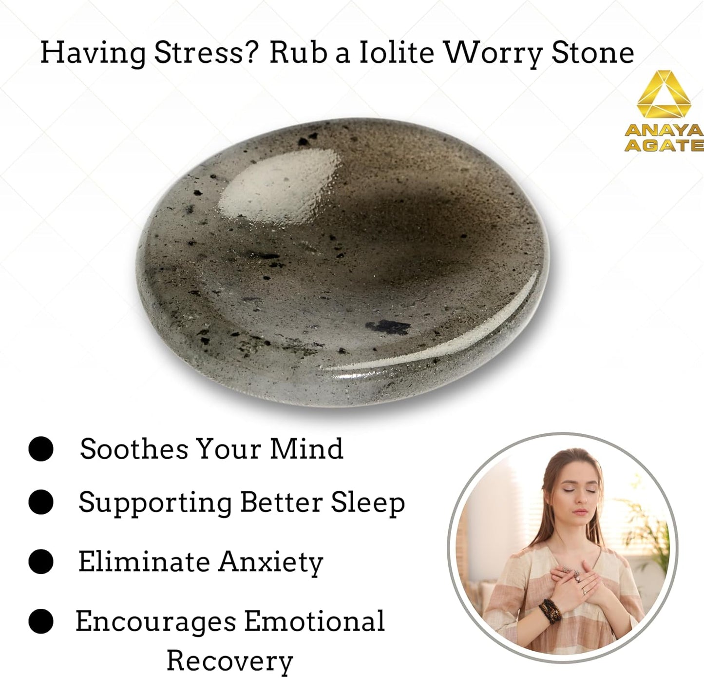 Iolite Worry Stones – Crystal Thumb Worry Stone for Anxiety, Stress – Relaxing and Soothing Balance Stones for Meditation, Stress Relief – Healing Stones and Crystals for Men and Women