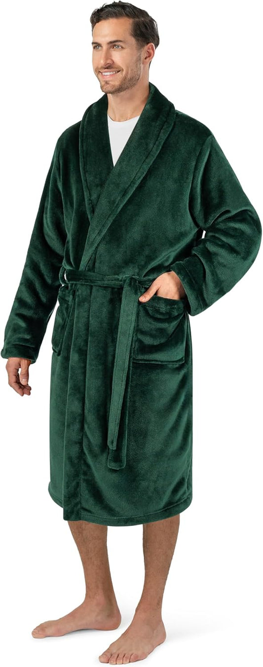 PAVILIA Mens Soft Robe Bathrobe for Men, Lightweight Fleece Male Robe Long Bath Shower Spa