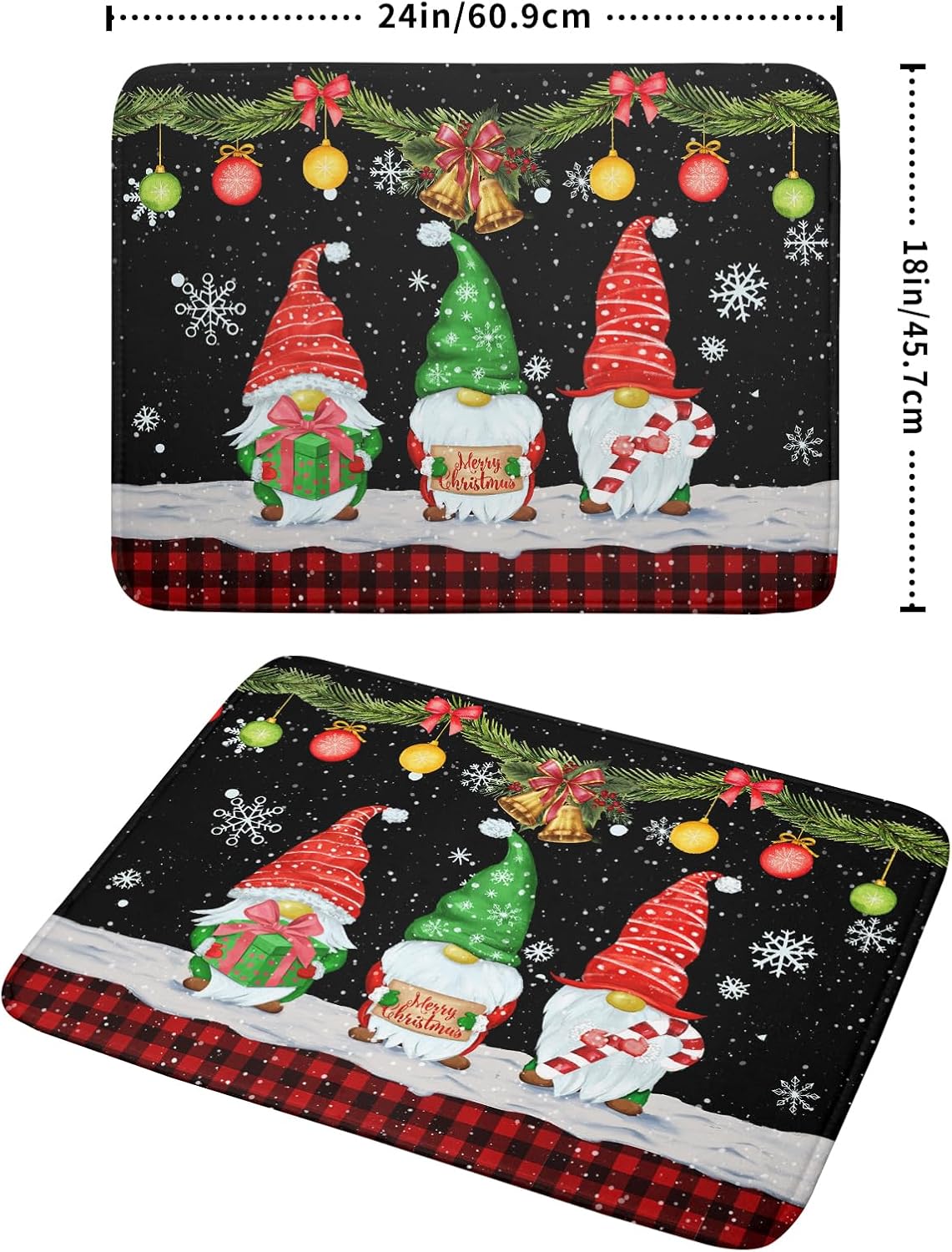 Merry Christmas Dish Drying Mat Black Gnomes Dish Drainer Mats 18x24 Inch Holiday Decorative Absorbent Dishes Pad for Kitchen Counter Sink