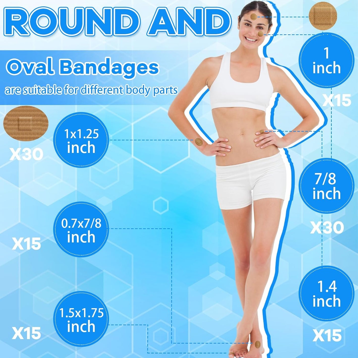 Geiserailie 120pcs Small Bandage Bulk Round Oval Bandages for Face Fabric Adhesive Flexible Breathable Bandages Fabric for Small Wound Protection Care, 6 Sizes, 7/8'', 1'', 1.4'', 1.5 x 1.75''