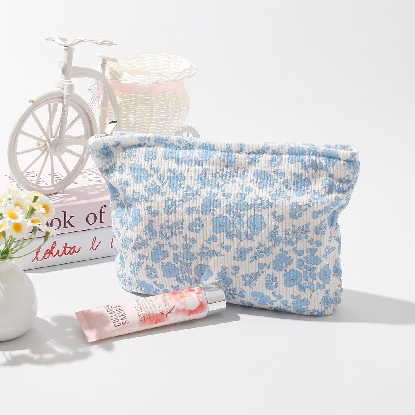 Cosmetic Bags for Women - Corduroy Cosmetic Bag Aesthetic Women Handbags Purses Smile Dots Makeup Organizer Storage Makeup Bag Girls Case Bags (Flowers-Orchid)