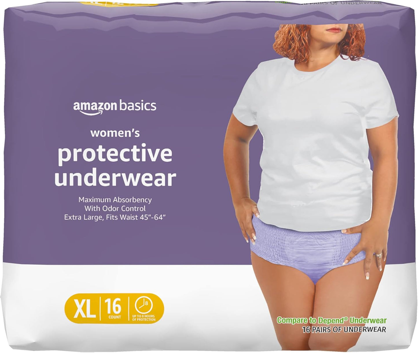 Amazon Basics Incontinence Underwear for Women, Protective, Disposable, Postpartum, Maximum Absorbency, X-Large, Lavender, 16 Count