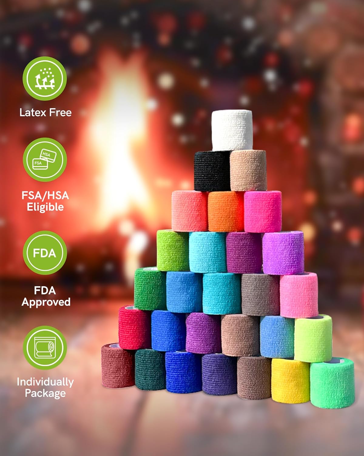 FriCARE Self Adhesive Bandage Wrap, Medical Tape in First Aid Kit, Cohesive Bandages for Wounds Sport Vet, FSA/HSA Eligible, 2 Inches X 5 Yards 6 Rolls, Fluorescent Blue