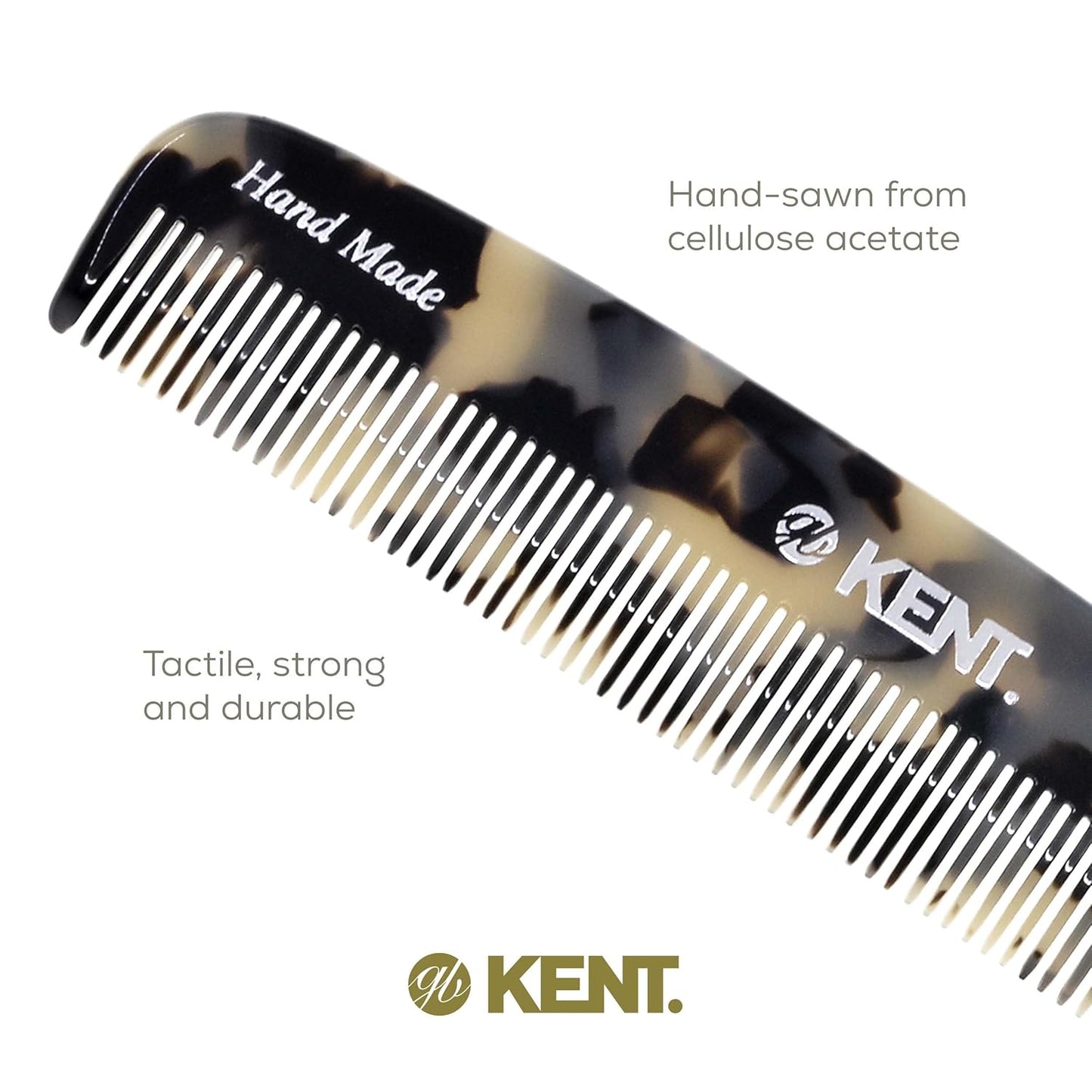 Kent 7T TW All Fine Tooth Pocket Comb for Men - Handmade Hair Comb for Men for Everyday Grooming and Styling - Travel Comb for Hair Care, Mustache and Beard Care, Use Dry or with Balms, Saw Cut and