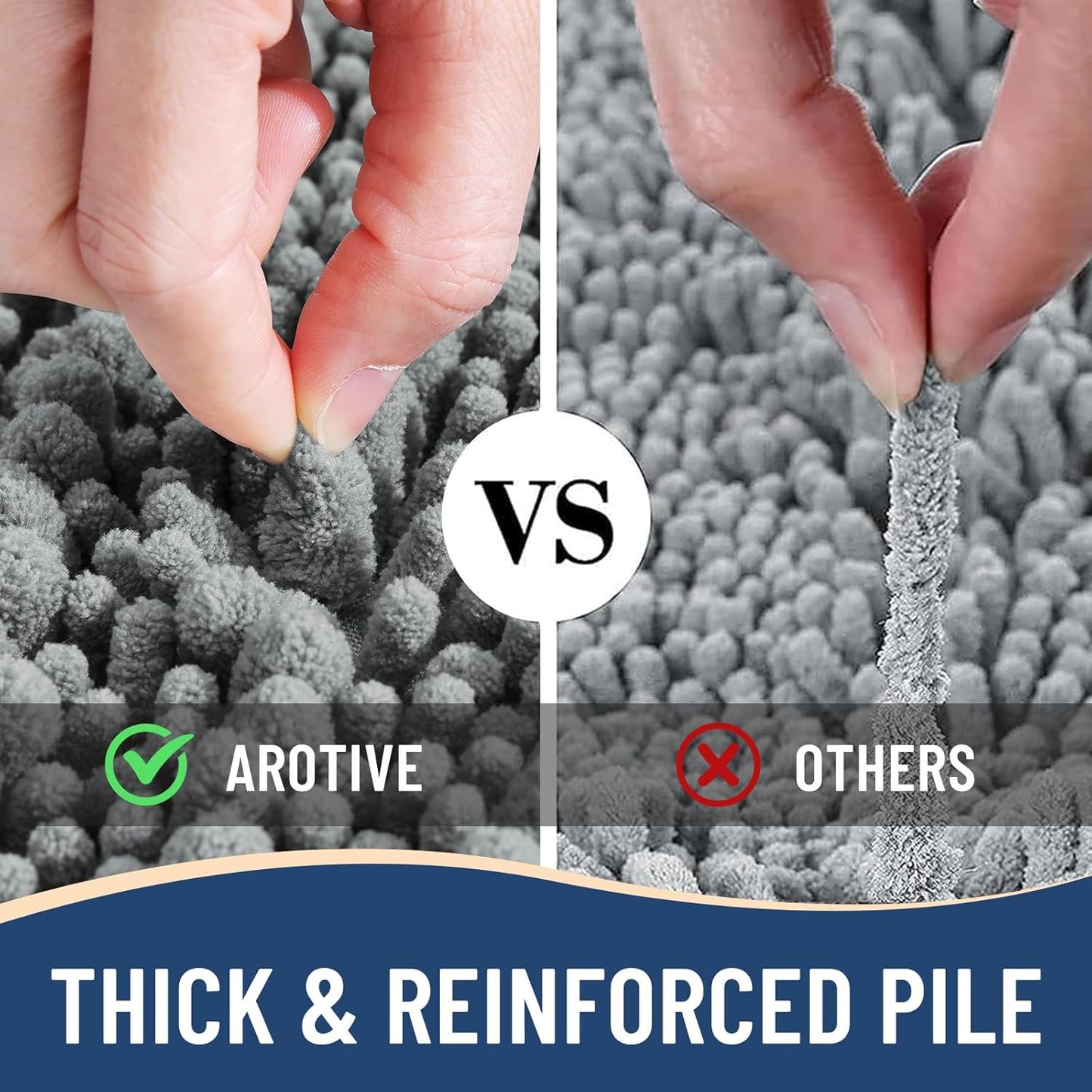 Arotive Luxury Chenille Bathroom Rug Mat, Extra Soft Thick Absorbent Shaggy Bath Rugs, Non-Slip Machine Wash Dry, Plush Bath Mats for Bathroom, Shower and Tub, 60x20, Grey