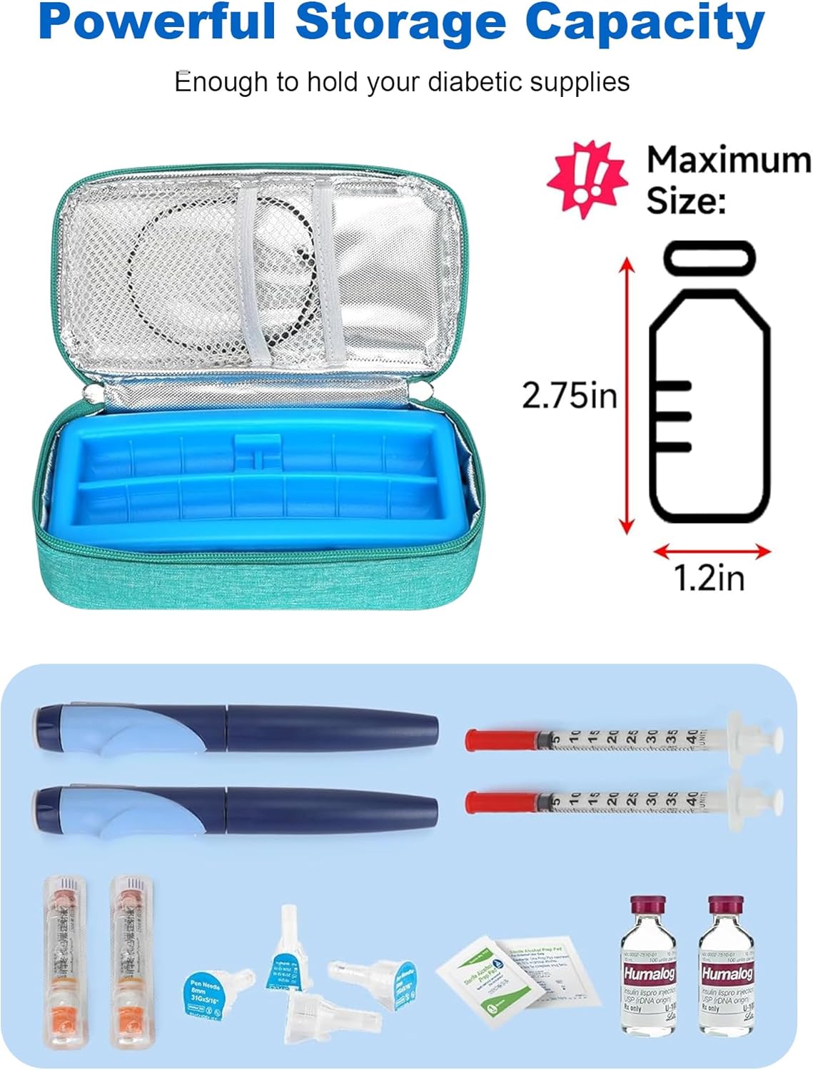 Insulin Cooler Travel Case for Pen & Vials - TSA Approved Temperature Display Diabetic Medication Cooling Bag with Protective Ice Brick, Refrigerated Diabetes Supplies Carrying Organizer(Green)