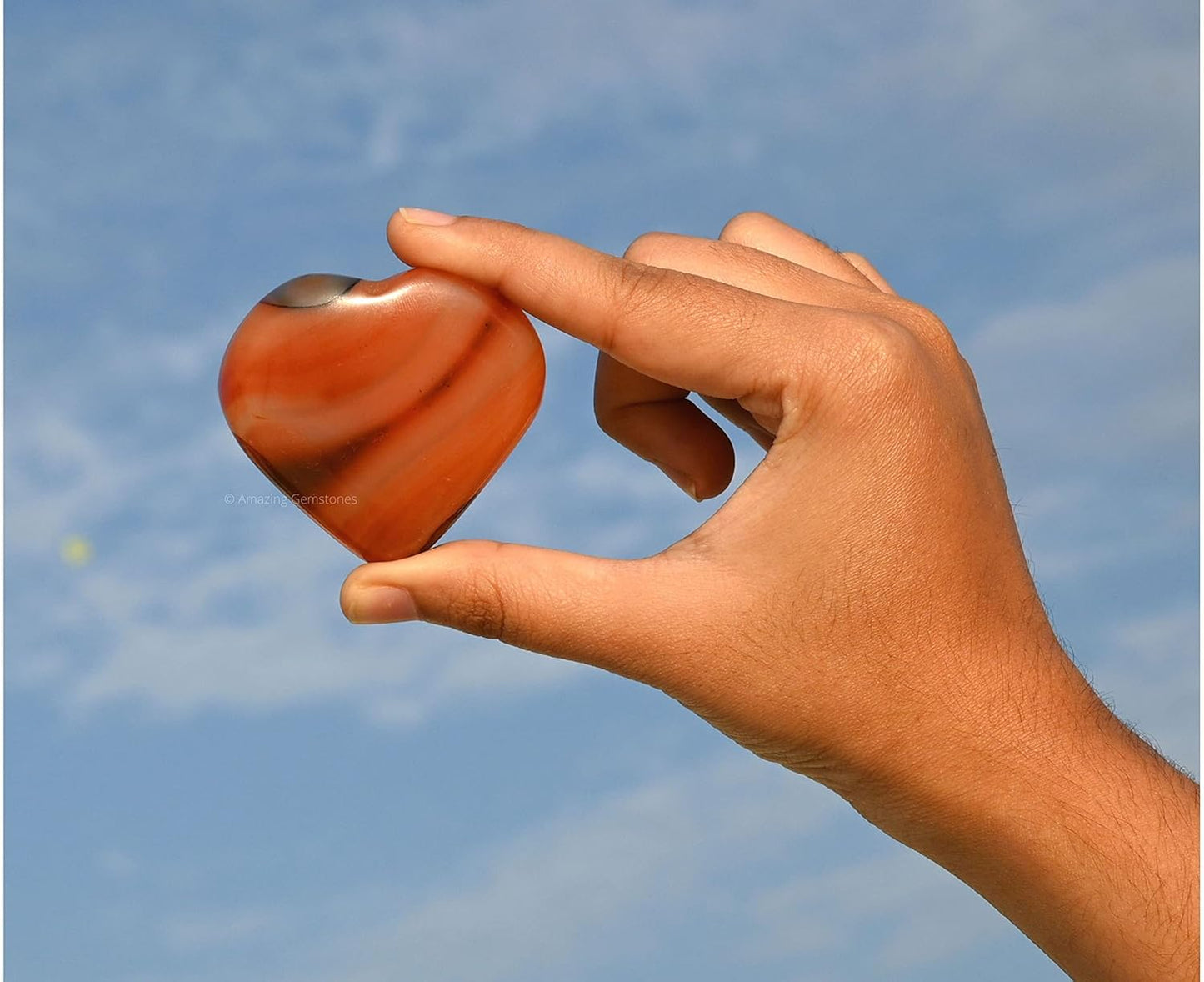Carnelian Crystal Heart Palm Stone - Pocket Massage Worry Stone for Natural Body Chakra Balancing, Reiki Healing and Crystal Grid