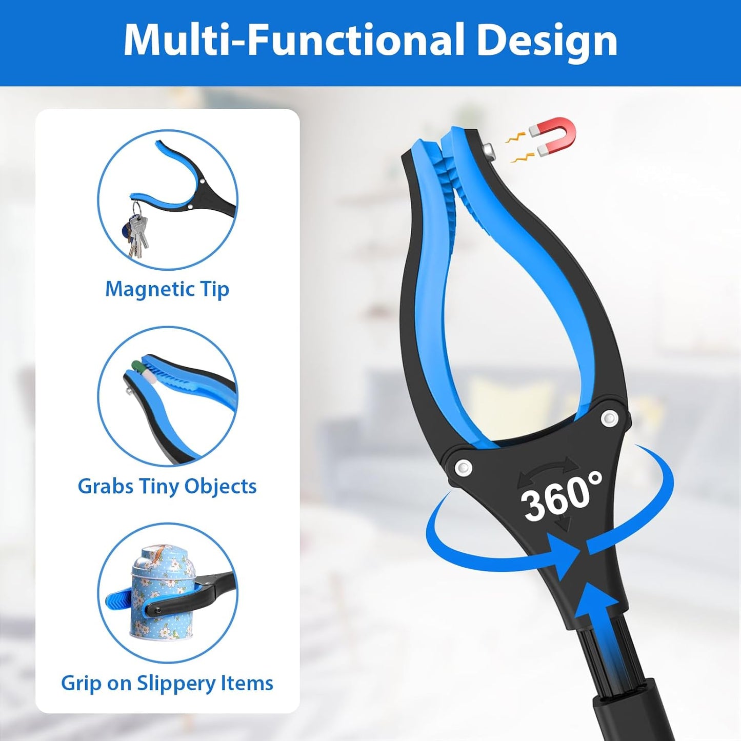 Grabber Reacher Tool 36 Inch, Heavy Duty Foldable Grabber with Anti-Slip 360° Rotating Jaw, Magnetic Tip for Seniors, Reacher Grabber Pickup Tool for Elderly After Surgery Recovery