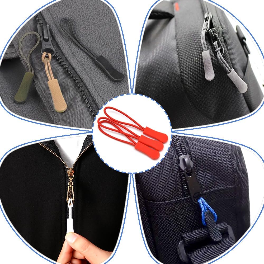 Ruidee 50 Pieces Zipper Pulls Zipper Tabs Zipper Pull Cord Extender Replacement Zipper Pulls for Backpacks, Jackets, Luggage, Purses, Handbags（Red）