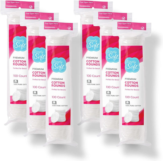 Simply Soft Premium Cotton Rounds, 100% Pure, Absorbent Cotton Pads, 100 Count (Pack of 36)