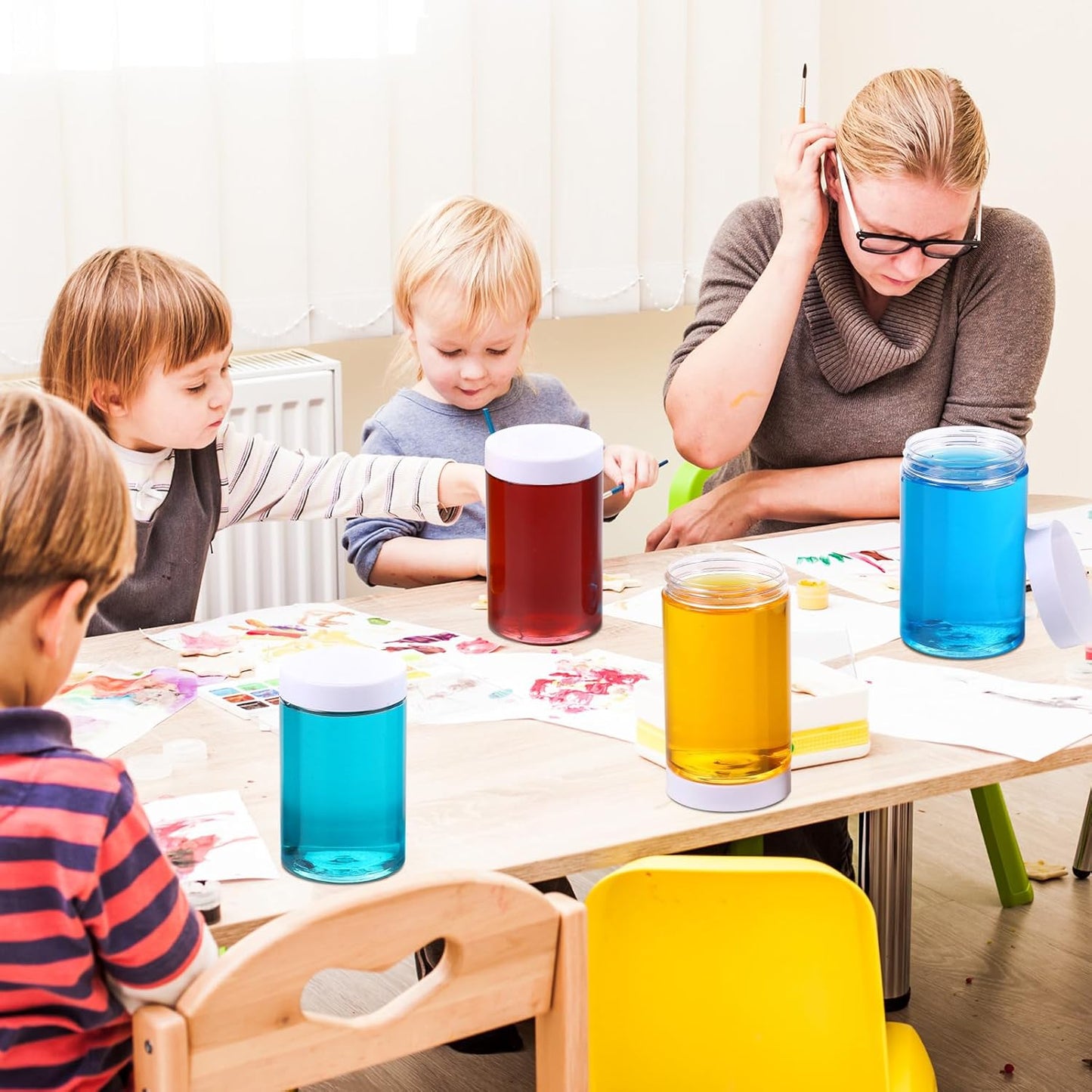 SATINIOR 12 Pack 32 oz Plastic Container Jars with Lids Round Clear Travel Cosmetic Container Slime Jars for Toiletries, Lotion, Cream, Ointments, Makeup, Rhinestone, Samples, Kitchen Storage(White)