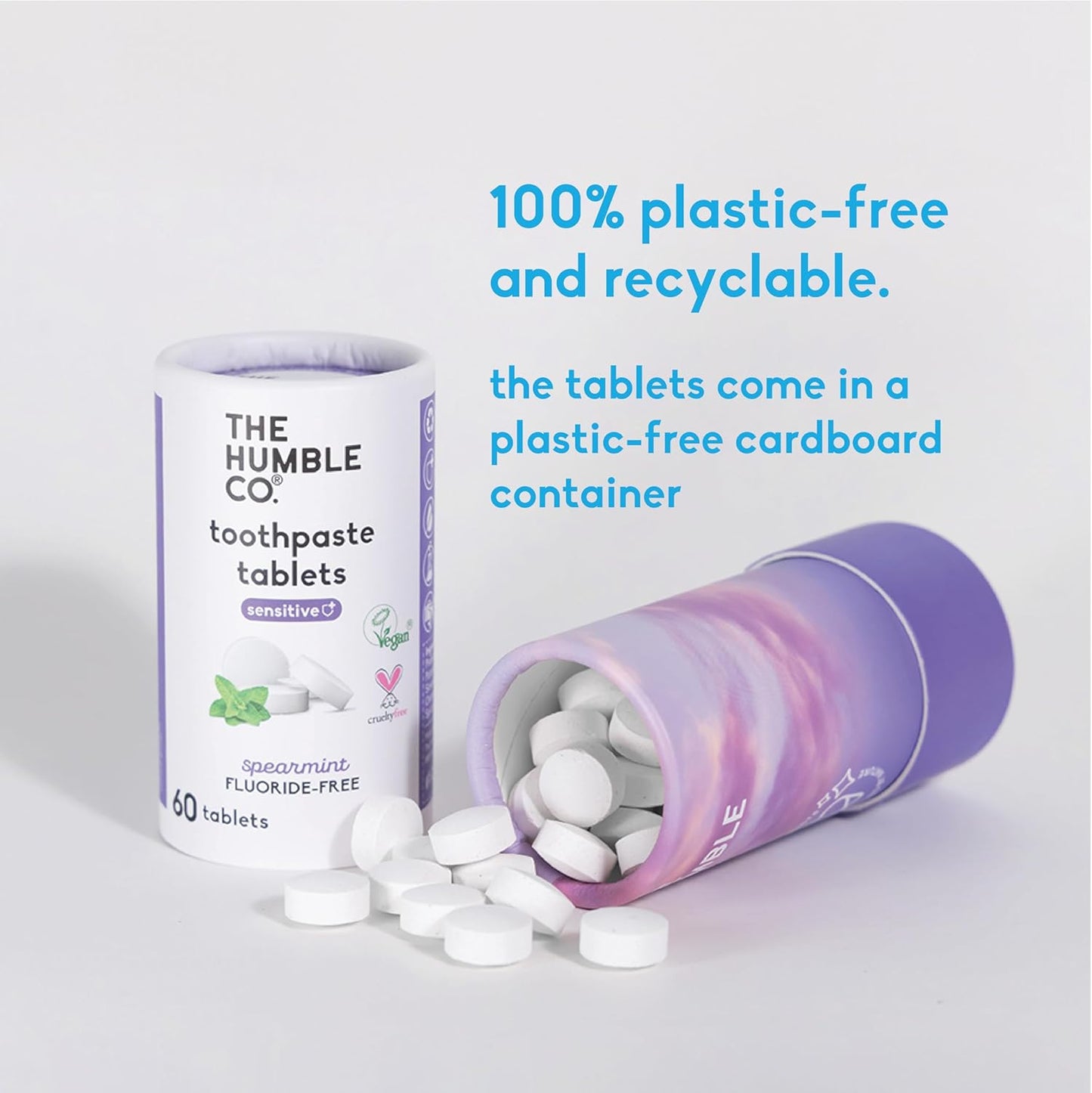 The Humble Co. Sensitive Toothpaste Tablets – Fluoride Free Toothpaste Tablets for Sensitive Teeth and Gums, Dentist Developed Formula, Vegan, SLS Free, Plastic Free (Spearmint, 2 PK)