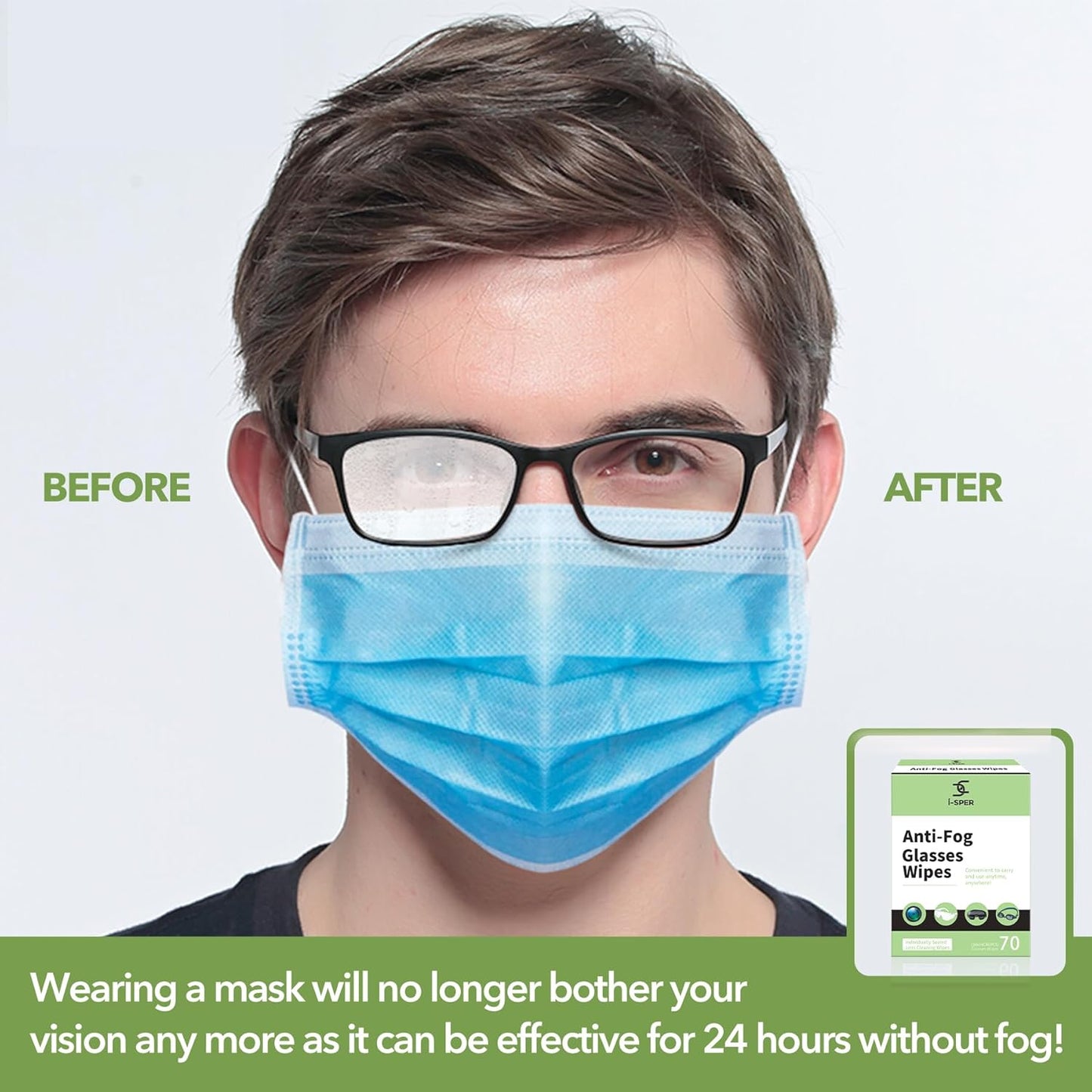 70 Count Anti Fog Lens Wipes for Eyeglasses, Pre-Moistened Individual Wrapped Glasses Wipes Lens Cleaner, with a Carrying Box, Defogging Screen Wipes for Eyeglasses, Sunglass, Goggles, Camera Lens